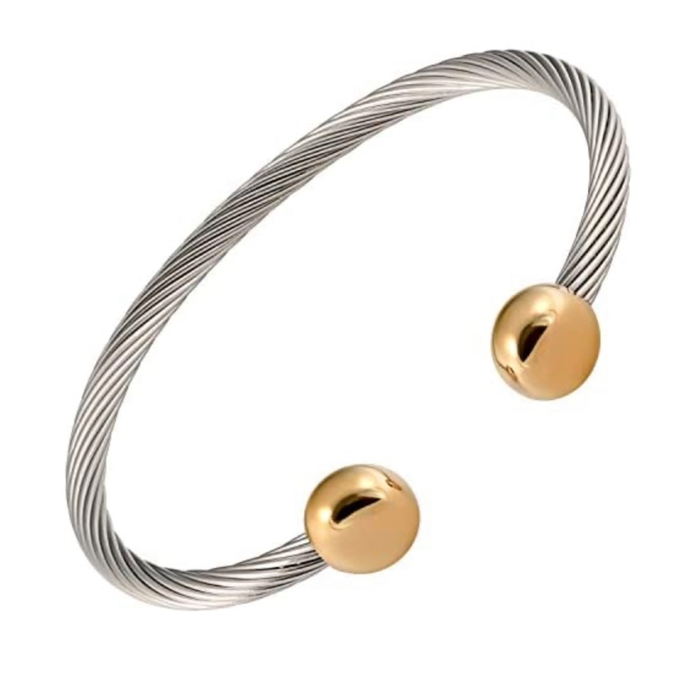 2-Tone Twisted Stainless Steel cable bangle cuff Magnetic Therapy Bracelet